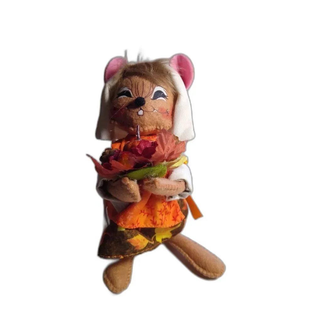Annalee Female Mouse Figurine Autumn Harvest Fabric 5.5